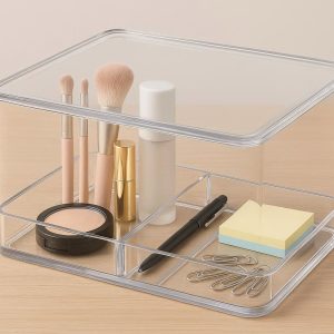 Acrylic Desktop Storage Box with Clear Lid for Makeup and Office Supplies
