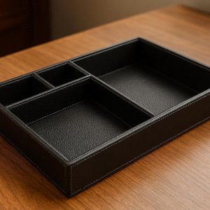 Leather Desktop Storage Tray with Compartments for Executive Office