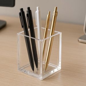 Acrylic Pen Holder with Clear Design for Modern Desk and Vanity Use
