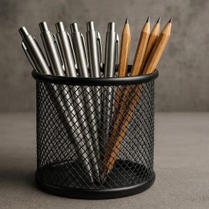 Industrial Style Iron Pen Holder with Mesh Design for Office and Studio